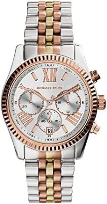Michael Kors Montre pour Femme Lexington, Mouvement Chronographe à Quartz, Boîtier en Acier Inoxydable Tri-Ton de 38 mm avec Bracelet en Acier Inoxydable, MK5735  Michael Kor