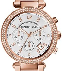 Michael Kors Montre pour Femme Parker, Mouvement Chronographe à Quartz, Boîtier en Acier Inoxydable or Rose 39 mm avec Bracelet en Acétate Et Acier Inoxydable, MK5774  Michael Kors