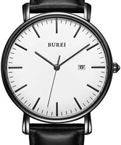 BUREI Montre Homme Gypsophila Slim Quartz Minimaliste avec Affichage de la Date et Bracelet en Cuir