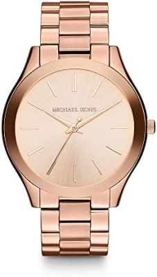 Michael Kors Montre pour Femme Slim Runway, Mouvement à Trois Aiguilles, Boîtier en Acier Inoxydable or Rose de 42 mm avec Bracelet en Acier Inoxydable, MK3197  Michael Kors