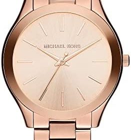 Michael Kors Montre pour Femme Slim Runway, Mouvement à Trois Aiguilles, Boîtier en Acier Inoxydable or Rose de 42 mm avec Bracelet en Acier Inoxydable, MK3197  Michael Kors