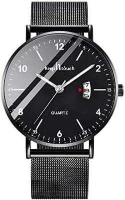 MICGIGI Montre à Quartz pour Hommes, Montre-Bracelet Classique d'affaires avec Bracelet en Maille d'acier Inoxydable