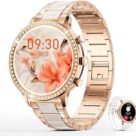 ZKCREATION Montre Connectée Femme Appel - Montre Connecter pour Femme Smartwatch Zirconia Incrusté,Bluetooth Montre Intelligente 20 Modes Sports Fréquence Cardiaque,Sommeil,Podomètre pour Android iOS