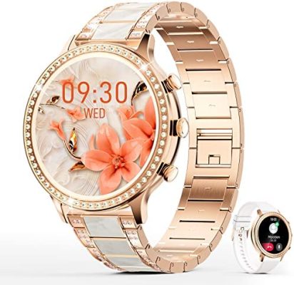 ZKCREATION Montre Connectée Femme Appel - Montre Connecter pour Femme Smartwatch Zirconia Incrusté,Bluetooth Montre Intelligente 20 Modes Sports Fréquence Cardiaque,Sommeil,Podomètre pour Android iOS
