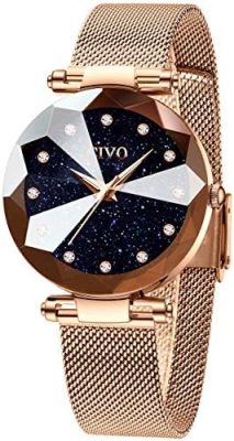 CIVO Montre Femme Or Rose Acier Inoxydable Montre Ciel étoilé Bracelet à Quartz Analogique Etanche Luxe Mode Montres pour Femme Entreprise Élégant