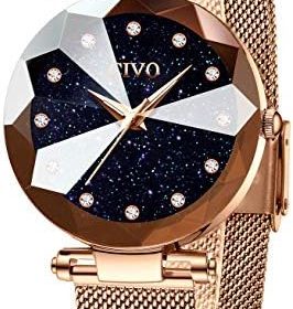 CIVO Montre Femme Or Rose Acier Inoxydable Montre Ciel étoilé Bracelet à Quartz Analogique Etanche Luxe Mode Montres pour Femme Entreprise Élégant